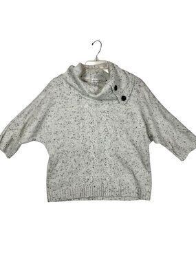 Neiman Marcus Womens Speckled Gray Cowl Neck Cable Knit 3/4 Sleeve Sweater M